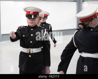 Brentwood, Essex, UK. 6th March, 2016. Surbiton Royal British Legion Youth Marching Band drill team  at the Brentwood Borough Drill Competiotnn Credit:  Ian Davidson/Alamy Live News Stock Photo