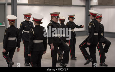 Brentwood, Essex, UK. 6th March, 2016. Surbiton Royal British Legion Youth Marching Band drill team  at the Brentwood Borough Drill Competition Credit:  Ian Davidson/Alamy Live News Stock Photo