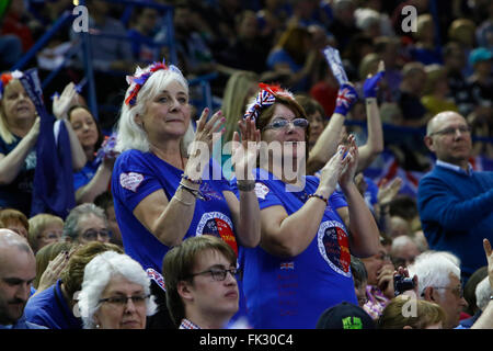 Barclaycard Arena, Birmingham, UK. 06th Mar, 2016. Davis Cup Tennis World Group First Round. Great Britain versus Japan. British fans show their support during this afternoon's play. Credit:  Action Plus Sports/Alamy Live News Stock Photo