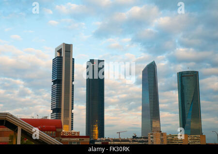 Four Towers from Chamartin Railway Station at dawn. Madrid, Spain. Stock Photo