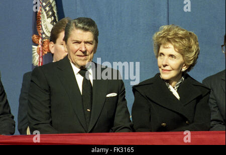 Washington, DC, USA. 6th Mar, 2016. Washington, DC November 11, 1988 Ã President Ronald Reagan sits next to his wife Nancy as he waits to speak at the Vietnam War Memorial on Veterans Day.Mrs. Reagan died on March 6, 2016.ZUMA Press/Scott A. Miller © Scott A. Miller/ZUMA Wire/Alamy Live News Stock Photo