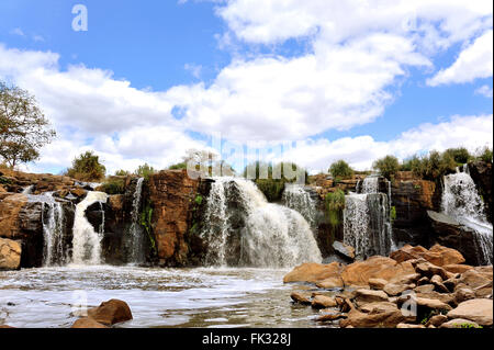 Fourteen Falls under blue Sky, Panorama View, Kenya Stock Photo