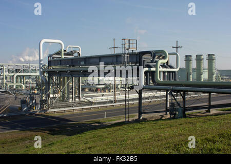 Industrial pipes & equipment at an oil and gas facility in southern Louisiana, USA. Stock Photo