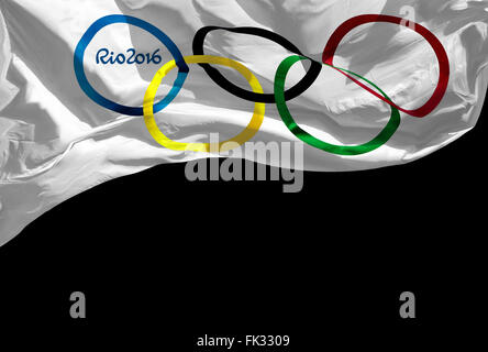 Olympic flag , isolated on black background. Stock Photo