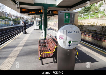 A Help Point on the platform , South Ealing London Underground Station, Ealing London W13, UK Stock Photo