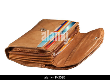 Brown leather wallet isolated over white, clipping path Stock Photo