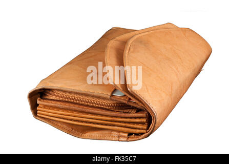 Brown leather wallet isolated over white, clipping path Stock Photo