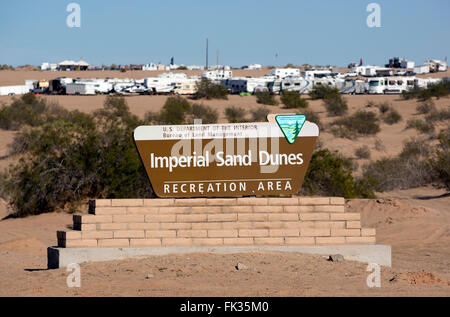 Western entrance to Imperial Sand Dunes Recreation Area, California USA Stock Photo