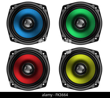 Collection of colorful speakers isolated on a white background Stock Photo