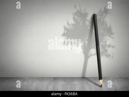 Creative ecology concept, pencil with shadow of tree with copy space Stock Photo