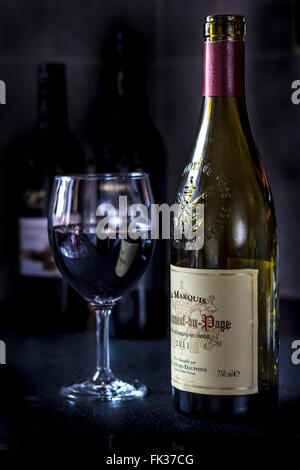 The perfect bottle of red wine for this evening,..........and any other evening. Chateauneuf  du Pape. Stock Photo