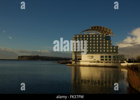 Cardiff Bay St Davids Hotel and spa in docklands with old architecture. Stock Photo