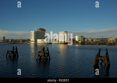 Cardiff Bay St Davids Hotel and spa in docklands with old architecture. Stock Photo