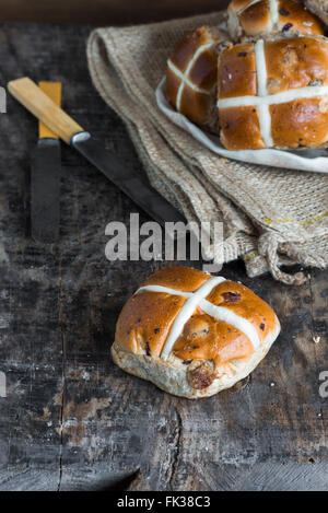 Traditional Easter hot cross buns Stock Photo
