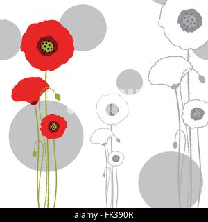Abstract red poppy on seamless pattern background Stock Vector