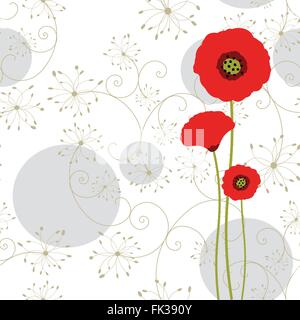 Abstract red poppy on floral seamless pattern background Stock Vector