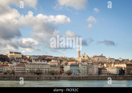 Budapest, view on Danube and Buda with Matthias Church Stock Photo