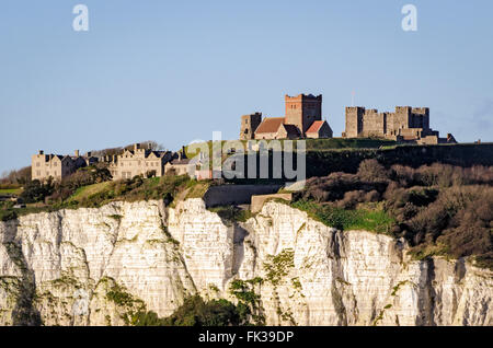 Dover, England, white cliffs and castle Stock Photo