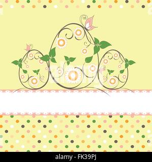 Springtime Easter greeting card daisy butterfly on yellow background Stock Vector