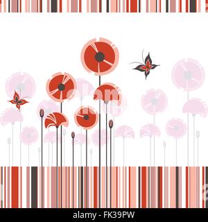 Abstract red poppy butterfly on colorful stripe background Stock Vector