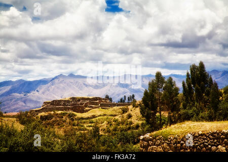 Puka Pukara ruins above the city of Cusco, Peru. Stock Photo