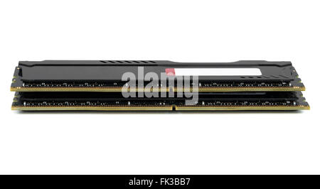 Modern RAM memory modules with black radiator  isolated on white background with clipping path Stock Photo