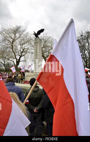 London, UK. 06th Mar, 2016. A few hundred British based Poles marched and held service at The Polish War Memorial in South Ruislip, London for the 4th March Commemorating the ‘Cursed Soldiers’. Credit:  Marcin Libera/Alamy Live News Stock Photo