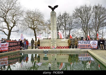 London, UK. 06th Mar, 2016. A few hundred British based Poles marched and held service at The Polish War Memorial in South Ruislip, London for the 4th March Commemorating the ‘Cursed Soldiers’. Credit:  Marcin Libera/Alamy Live News Stock Photo