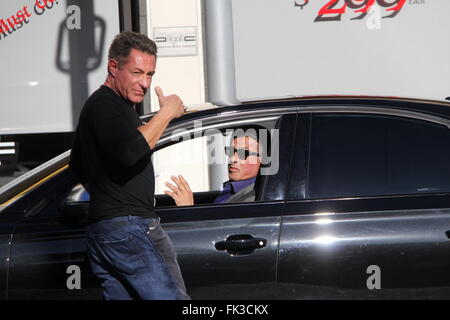 Sylvester Stallone has a chat with female paparazzi photgrapher named Kat  Featuring: Sylvester Stallone Where: Los Angeles, California, United States When: 04 Feb 2016 Stock Photo