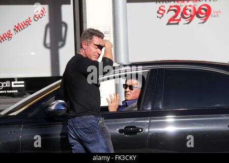 Sylvester Stallone has a chat with female paparazzi photgrapher named Kat  Featuring: Sylvester Stallone Where: Los Angeles, California, United States When: 04 Feb 2016 Stock Photo