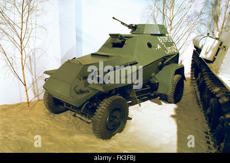 Soviet armoured car BA-64B produced by the GAZ automobile plant (1943) displayed in the Military Technical Museum in Lesany, Czech Republic. Text in Russian onboard: Forward to the West! Stock Photo