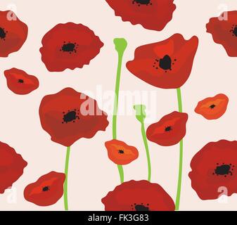 vector illustration of red poppies floral background Stock Vector