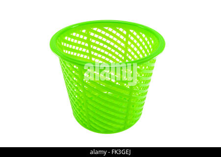 A photo of green plastic basket on isolate white background. Stock Photo