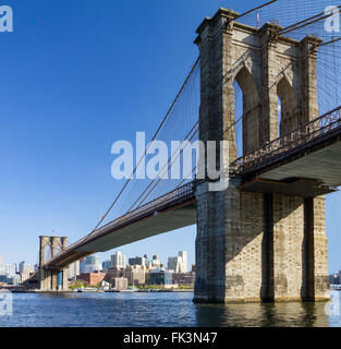 Brooklyn Bridge and Skyline seen from Manhattan, New York City Stock Photo