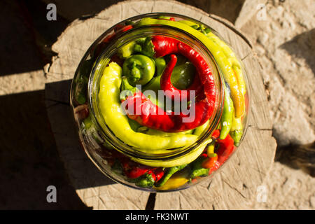 Traditional Jarred yellow, green, red, hot peppers. High resolution ...