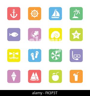 [EPS10] colorful flat icon set 9 on rounded rectangle for web design, user interface (UI), infographic and mobile apps Stock Vector