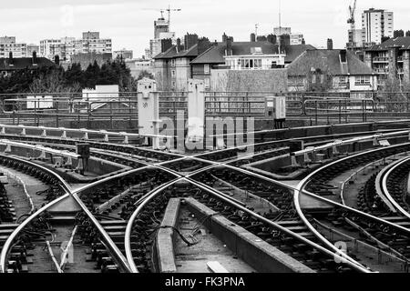 Rail Tracks Near Canary Wharf, London, UK Stock Photo