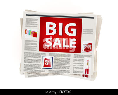 Big sale text on red as newspaper headline Stock Photo