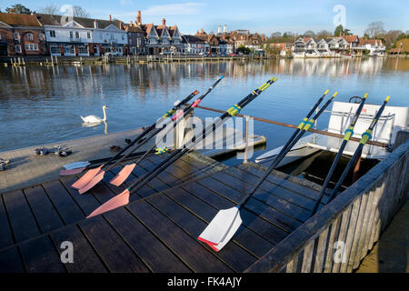 Oars on the river Thames at Henley-on-Thames, Winter, Oxfordshire, England Stock Photo