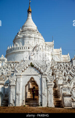 Hsinbyume Pagoda, the white pagoda in Mingun stands out from other Burma temples for its peculiar style, making it very differen Stock Photo