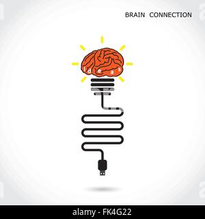 Creative light bulb symbol and brain connection sign. Business and education concept. Vector illustration Stock Vector