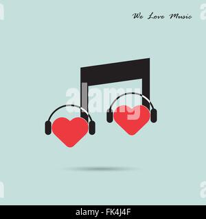 Creative music note sign icon and silhouette heart symbol . Love and  musical symbol. Vector illustration Stock Vector