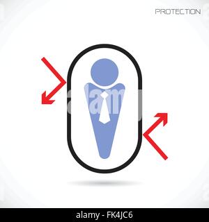 Businessman and protection sign design vector template. Business and protection idea. Vector illustration Stock Vector