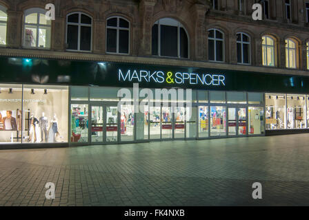 Marks & Spencer store in Church Street, Liverpool at night Stock Photo