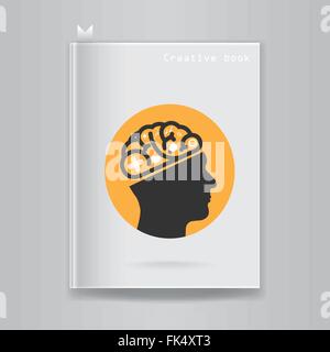 Creative brain idea concept on blank book cover. Vector illustration Stock Vector