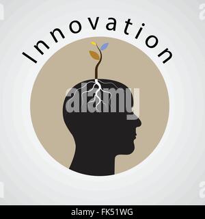 Innovation concept. Tree of green idea shoot grow on human head symbol. business and green industrial idea. Vector illustration Stock Vector