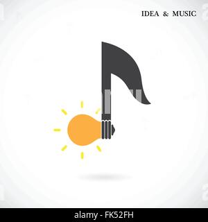 Creative music note sign and light bulb symbol . Idea and musical symbol. Vector illustration Stock Vector