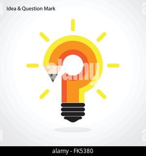 Pencil question mark and light bulb on background. Education concept. Vector illustration Stock Vector