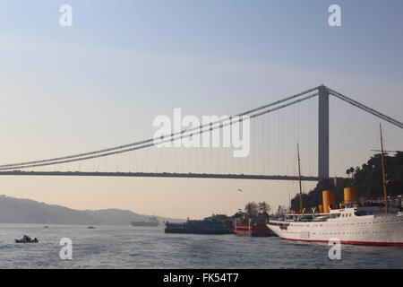 Bridge in Istanbul over Bosporus Stock Photo