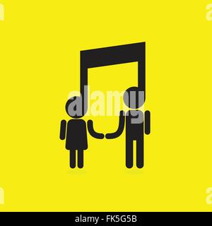 Creative music note sign icon and silhouette people symbol . Musical symbol. Vector illustration Stock Vector
